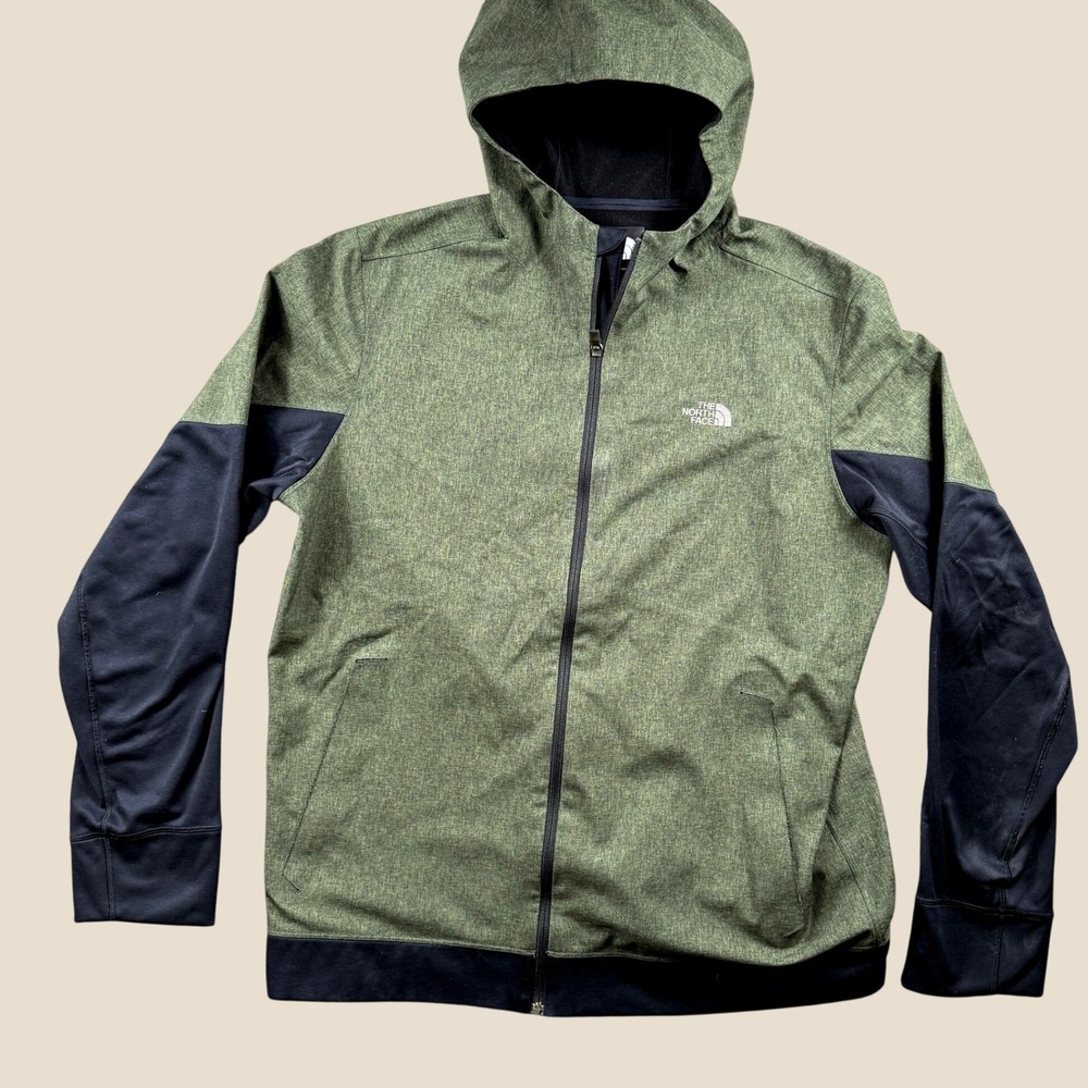 The North Face Jacket Mens XL Green Colorblock Softshell Hoodie Thumbhole Trail